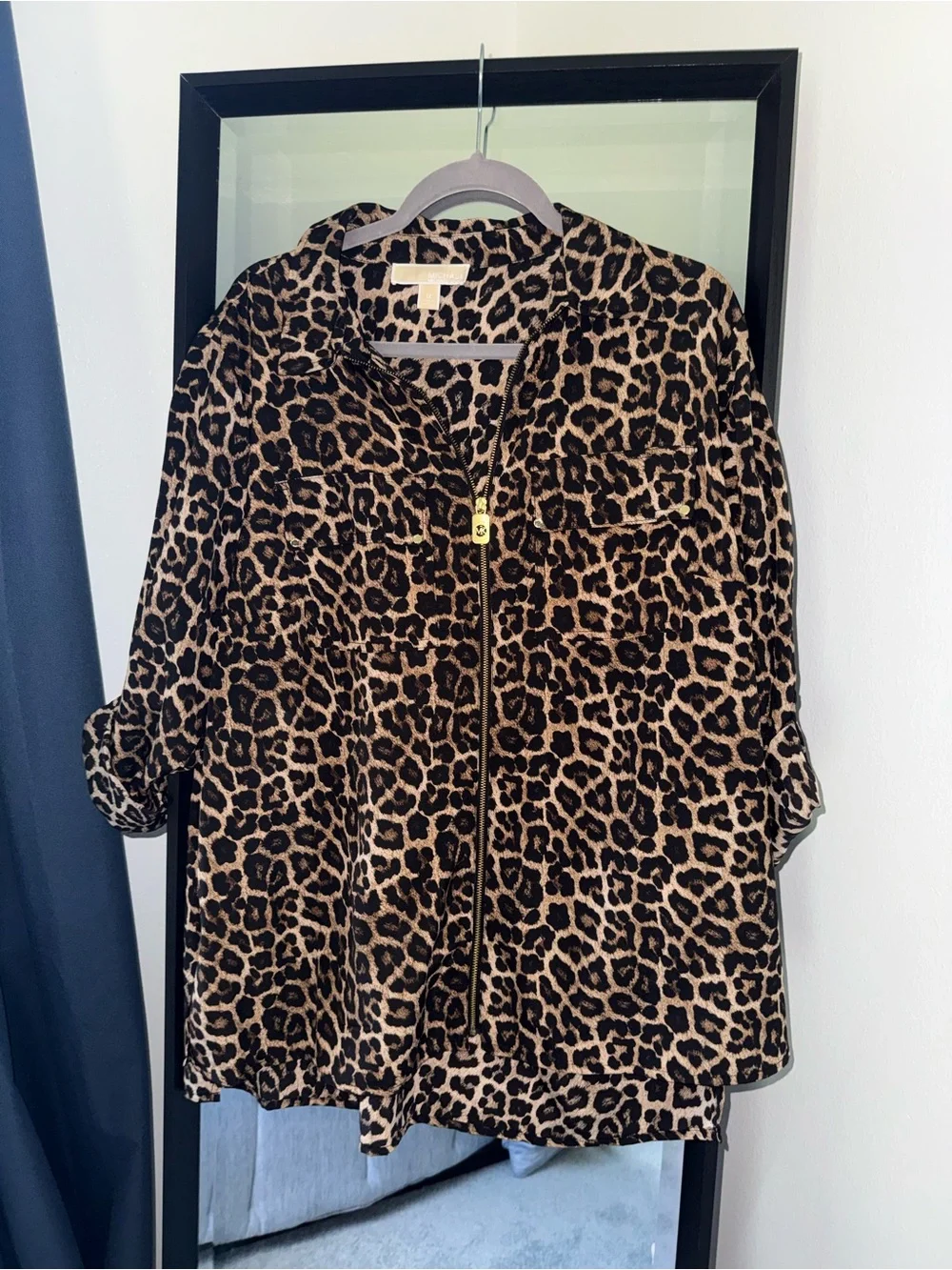 MICHAEL Michael Kors Leopard Print Zip Front Jacket Blouse Women’s 1X Plus Size